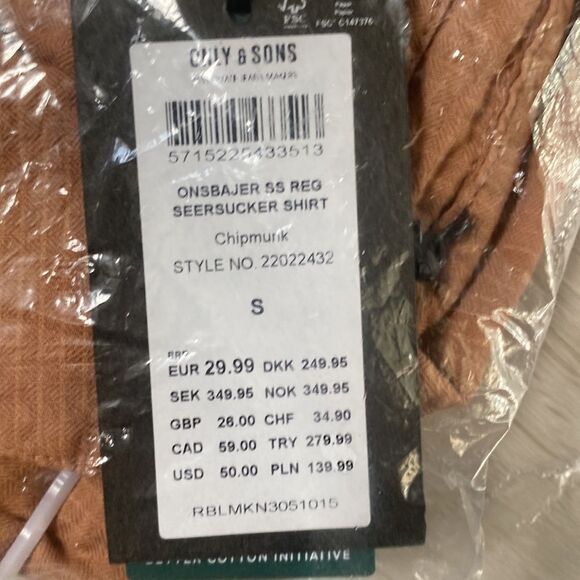 Only & Sons revere seersucker shirt in brown Size S in Brown NWT and in packagin - Picture 7 of 8